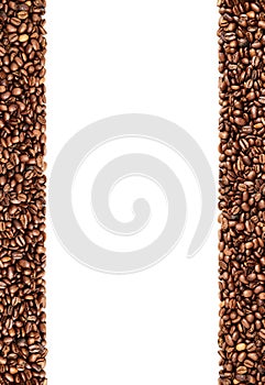 Vertical coffee beans strips on white background