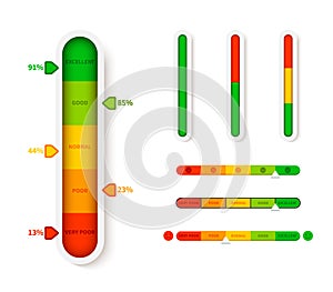 Vertical color level indicator. Progress bar template. Vector infographic illustration slider element measurement