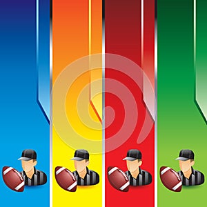 Vertical colored banners with football referee