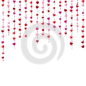 Vertical colorful heart garlands. Valentines Day romantic background. Wrapping paper background. Vector illustration