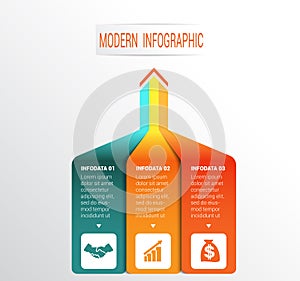 Vertical colourful strips with prospect and shade. Vector template Infographic for 3 options