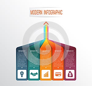 Vertical colourful strips with prospect and shade. Vector template Infographic for 5 options