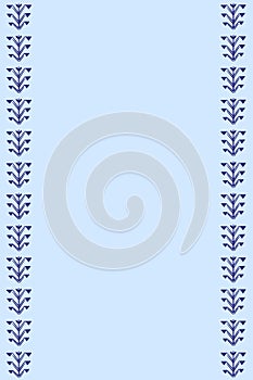 Vertical columns both sides of canvas formed by authentic nordic karelo-finnish ornament in deep blue on a sky blue