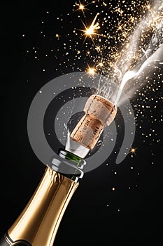 Champagne Cork Flying with Sparkling Effect