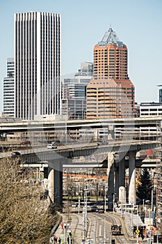 Interstate 5 Portland Oregon Highway Carries Cars South From Downtown photo