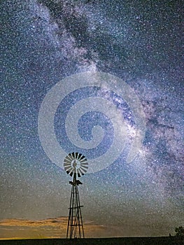 Old Water Pump Windmill With Milky Way