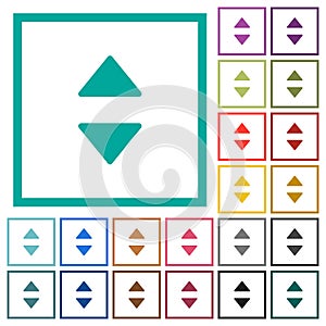 Vertical control arrows flat color icons with quadrant frames