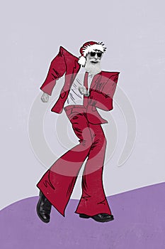 Vertical creative collage image of cool energetic old santa claus costume dancing new year x-mas magazine sketch