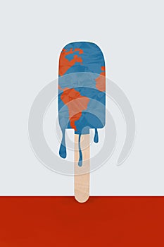 Vertical creative collage picture food ice cream planet earth melting glaciers change climate global warming warning