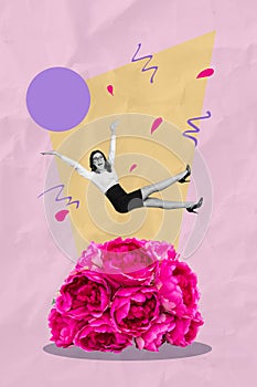 Vertical creative collage poster happy young businesswoman greeting card 8 march festive event flower present floral