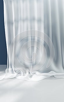 Vertical curtains in a empty room, 3d rendering