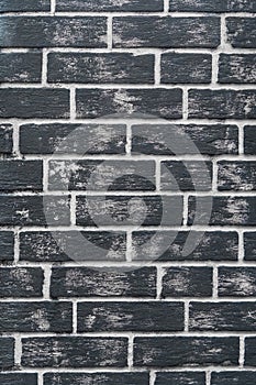 Vertical Dark Black Brick Wall Solid Rough Grunge Background Texture