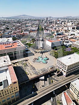Vertical Diagonal View: Plaza Tapatia Quetzalcoatl Fountain and Jewelry Center