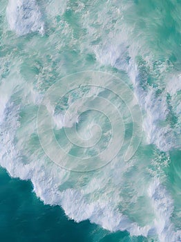Vertical digital illustration of abstract green sea waves with foam
