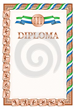 Vertical diploma for third place with Sierra Leone flag