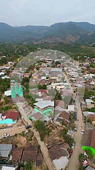 Vertical Drone Advance Over Main Street in Sabanillas, Guerrero