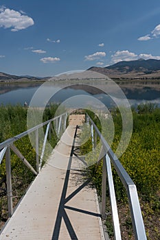 Vertical of Eagle Nest Lake dock in New Mexico.