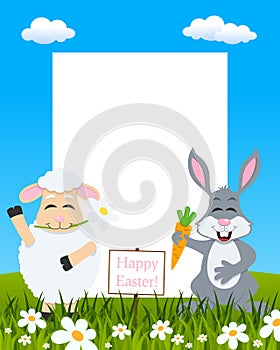 Vertical Easter Frame - Lamb & Rabbit