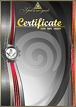 Vertical elegant Masonic certificate with abstract waves. In dark colors.