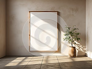 Vertical Empty Frame Mock-Up Template, Vertical Blank FrameTemplate In A Bright Interior. Generative AI