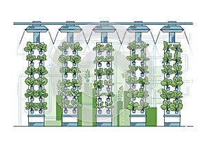 Vertical farming setup with hydroponic systems featuring multiple
