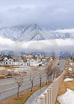 Vertical Fenced residential area near the road at Draper, Utah