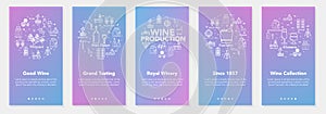 Vertical five banners with line concept of winemaking - grand tasting and royal winery