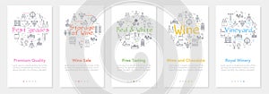 Vertical five banners with line concept of winemaking - premium quality and wine sale