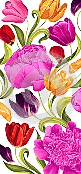 Vertical floral vector background composed for cell phone wallpaper.