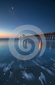 Vertical Folly Beach Fishing Pier Blue Hour