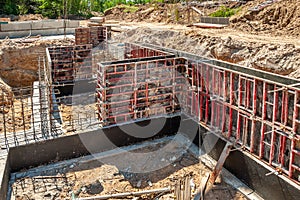Vertical formwork panels on the construction