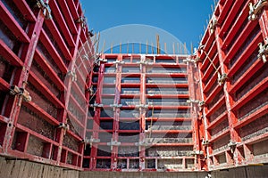 Vertical formwork panels on the construction