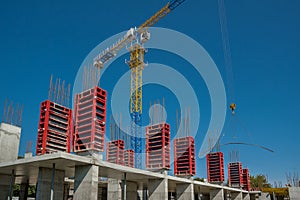 Vertical formwork panels on the construction
