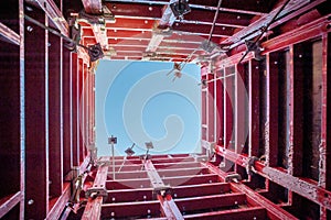 Vertical formwork panels for an elevator shaft