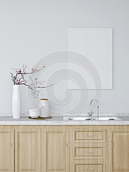 Vertical frame mockup in a kitchen with decorations