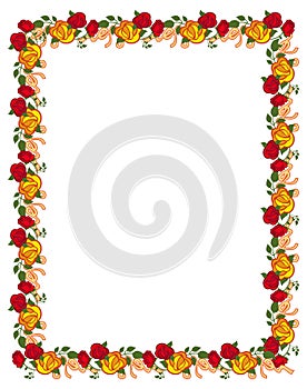 Vertical frame with red and yellow roses.