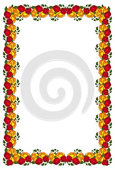 Vertical frame with red and yellow roses.