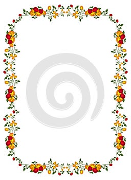 Vertical frame with red and yellow roses.