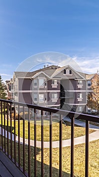 Vertical frame Small apartment complexes from an upstairs balcony