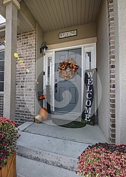 Vertical Front house design with bricks and halloween ornaments at the front
