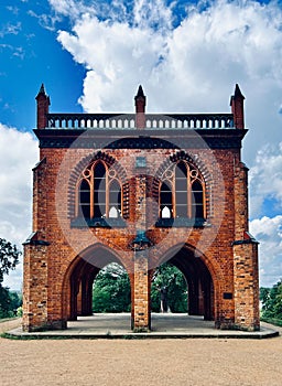 Vertical frontal display of a Potsdam building in Babelsberg park in Germany photo