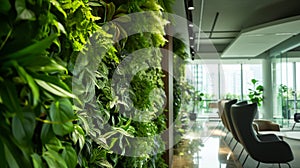 Vertical Garden Wall in Modern Office space close-up