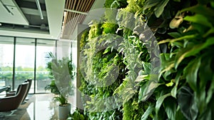 Vertical Garden Wall in Modern Office space close-up