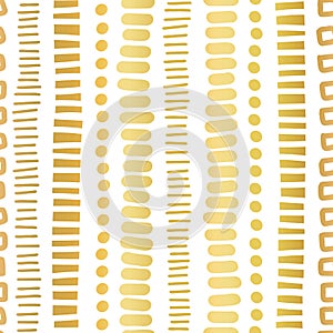 Vertical golden doodle stripes pattern seamless vector repeat. Metallic gold foil simple geometric repeating background with hand