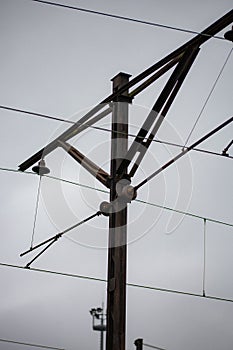 Vertical grayscale of an electrical insulator on an electricity pole