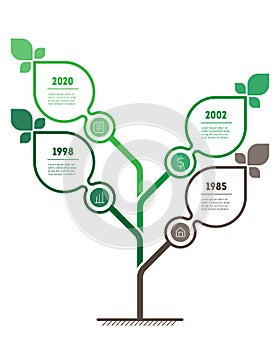 Vertical green infographics or timeline with 4 steps. The sustainable development and growth of the eco business or green