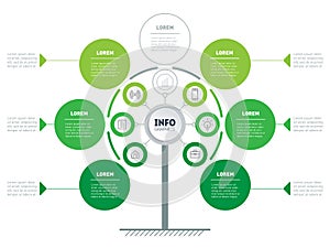 Vertical Green Timeline infographics. Tree of development and growth of the business. Time line of tendencies. Eco Business