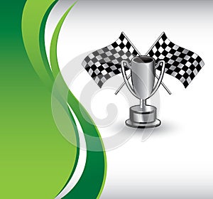 Vertical green wave racing flags and trophy