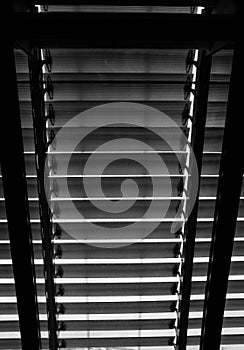 Vertical grey scale shot of the blinds on a window