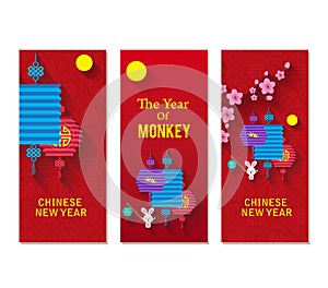 Vertical Hand Drawn Banners Set with Chinese New Year